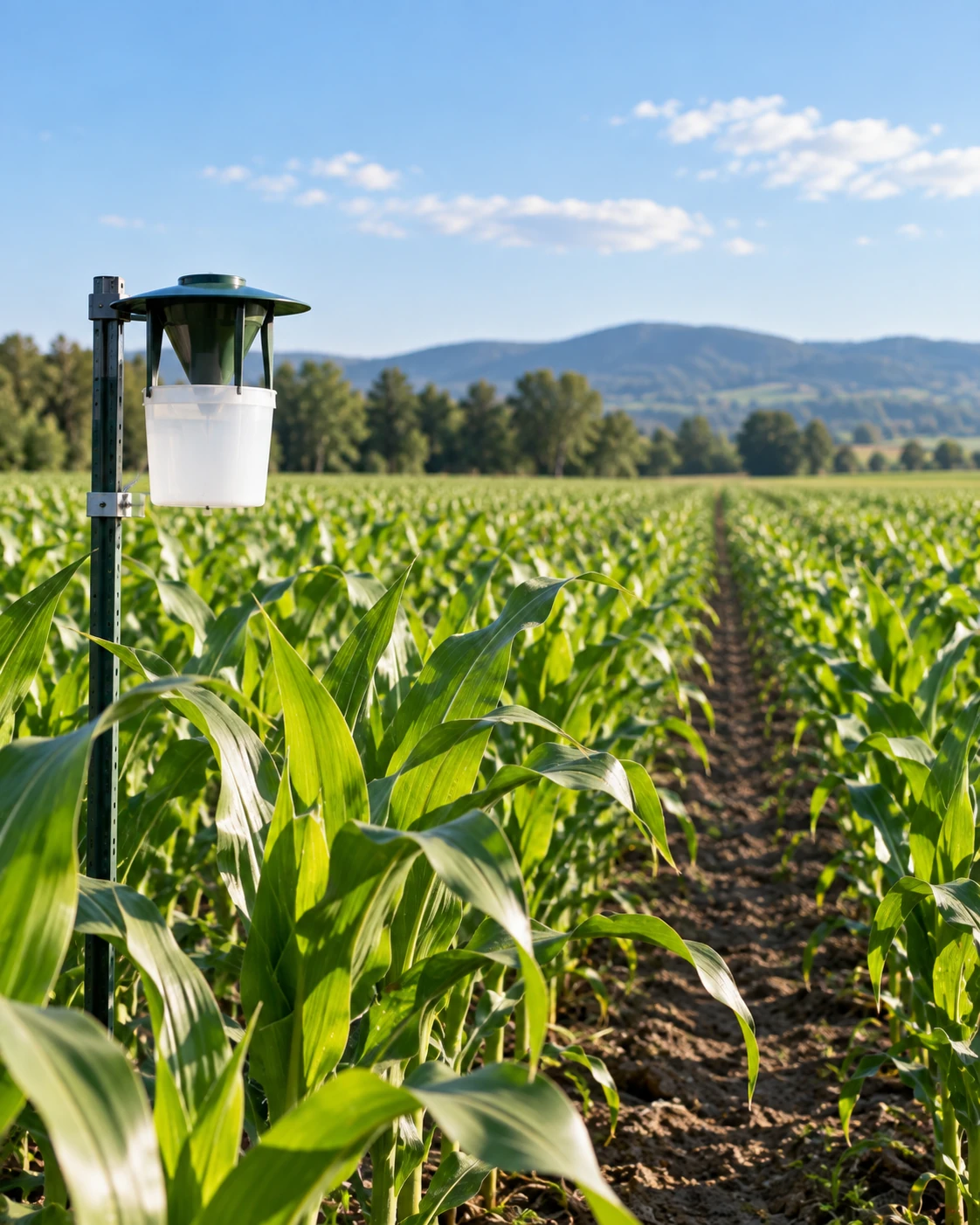 Pest-monitoring trap deployed in a field crop system
