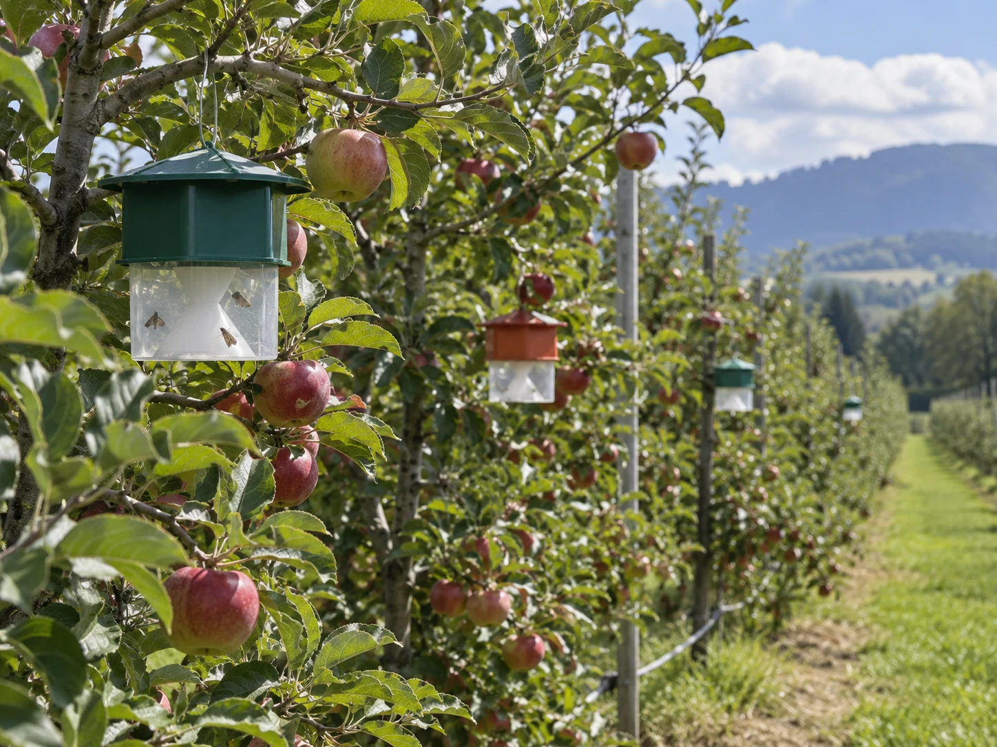 Field trials using multiple pest-monitoring traps deployed across an apple orchard